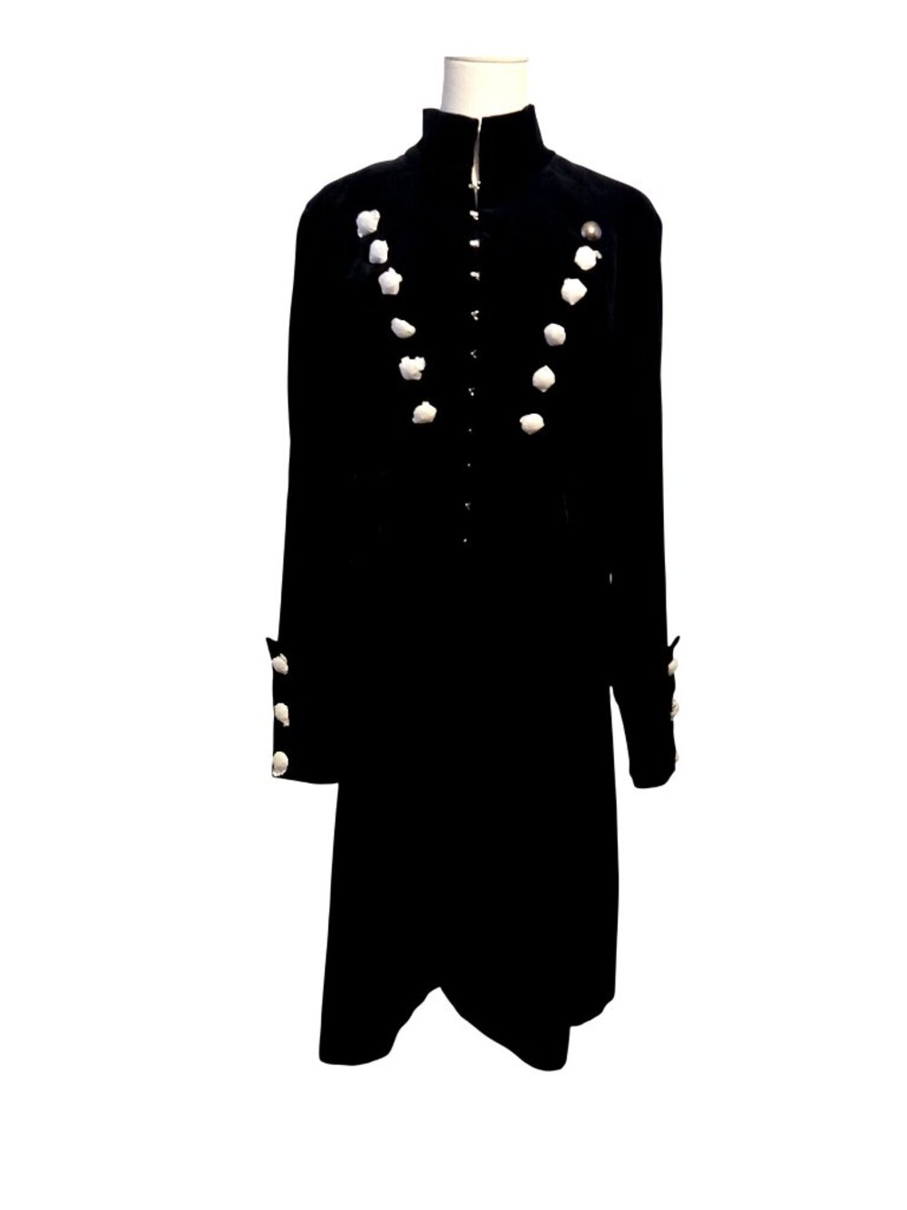 Newport News Black Velvet Military-Style Gothic Steampunk Long Coat Vintage 12